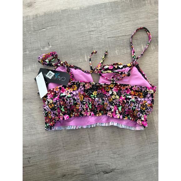 NWT California Waves Smocked Cami Bikini Top - Floral Multi - Size M - Picture 2 of 3